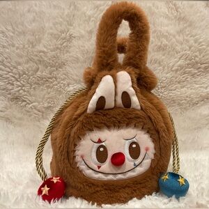 Brown Plush Character Bag with Red and Blue Accents